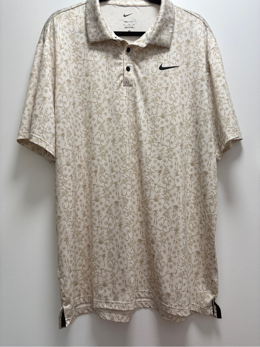 Nike Beige Floral Dri-FIT Polo with Black Swoosh